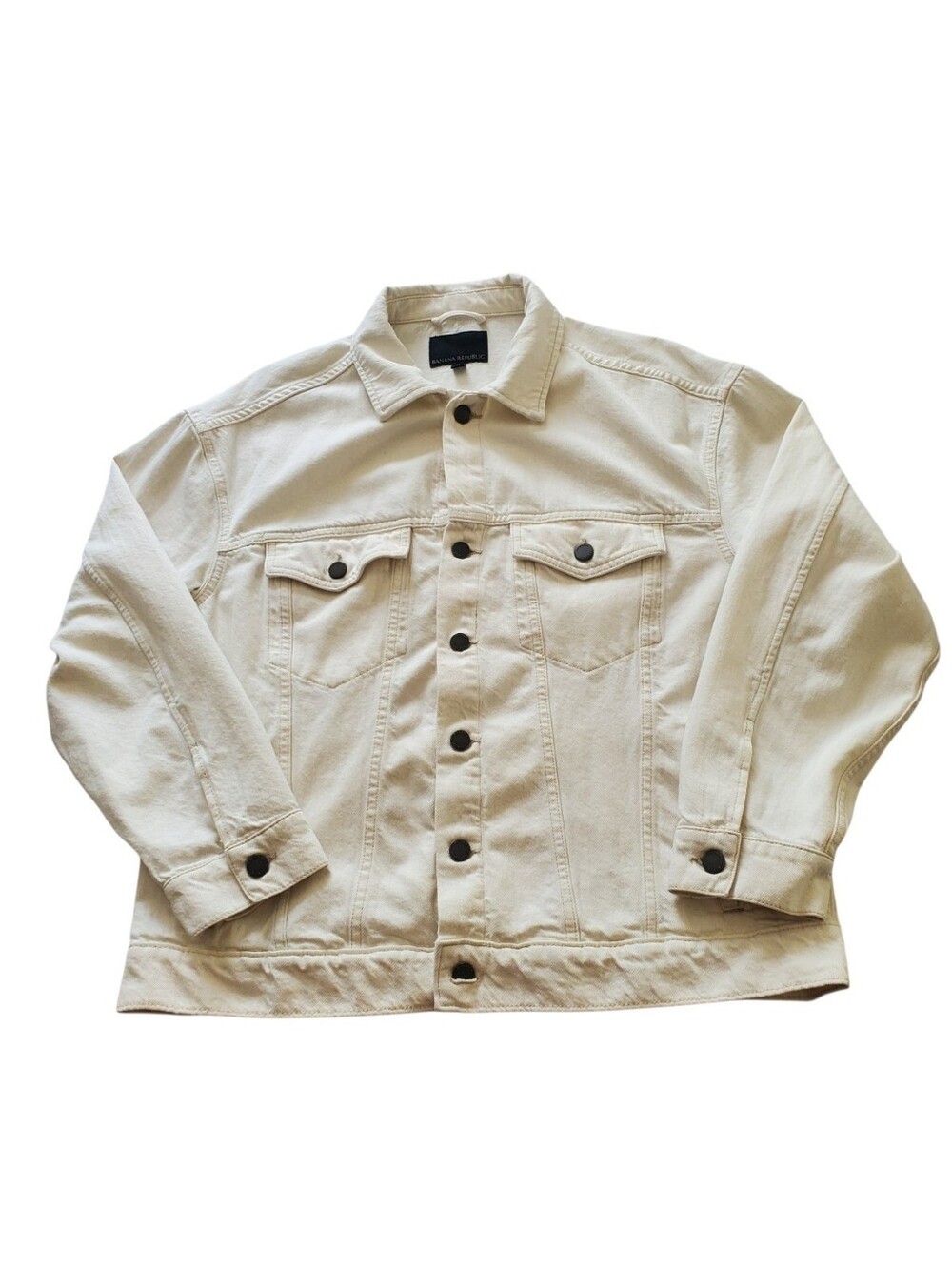 Banana Republic Classic Ecru Cream Denim Jacket Pockets Buttons 100% COTTON